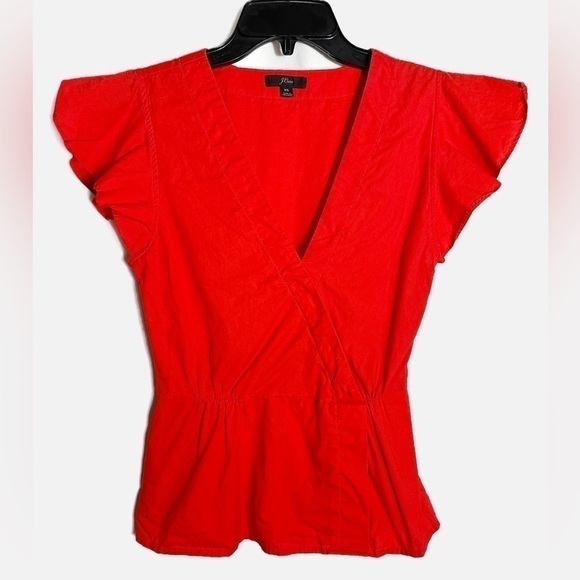 J. Crew J. Poplin Flutter Sleeve Wrap Top - Picture 2 of 5